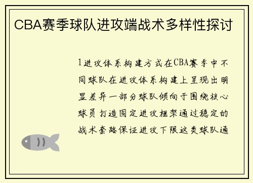 CBA赛季球队进攻端战术多样性探讨
