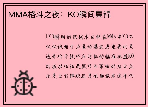MMA格斗之夜：KO瞬间集锦