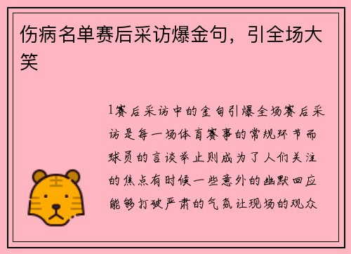 伤病名单赛后采访爆金句，引全场大笑